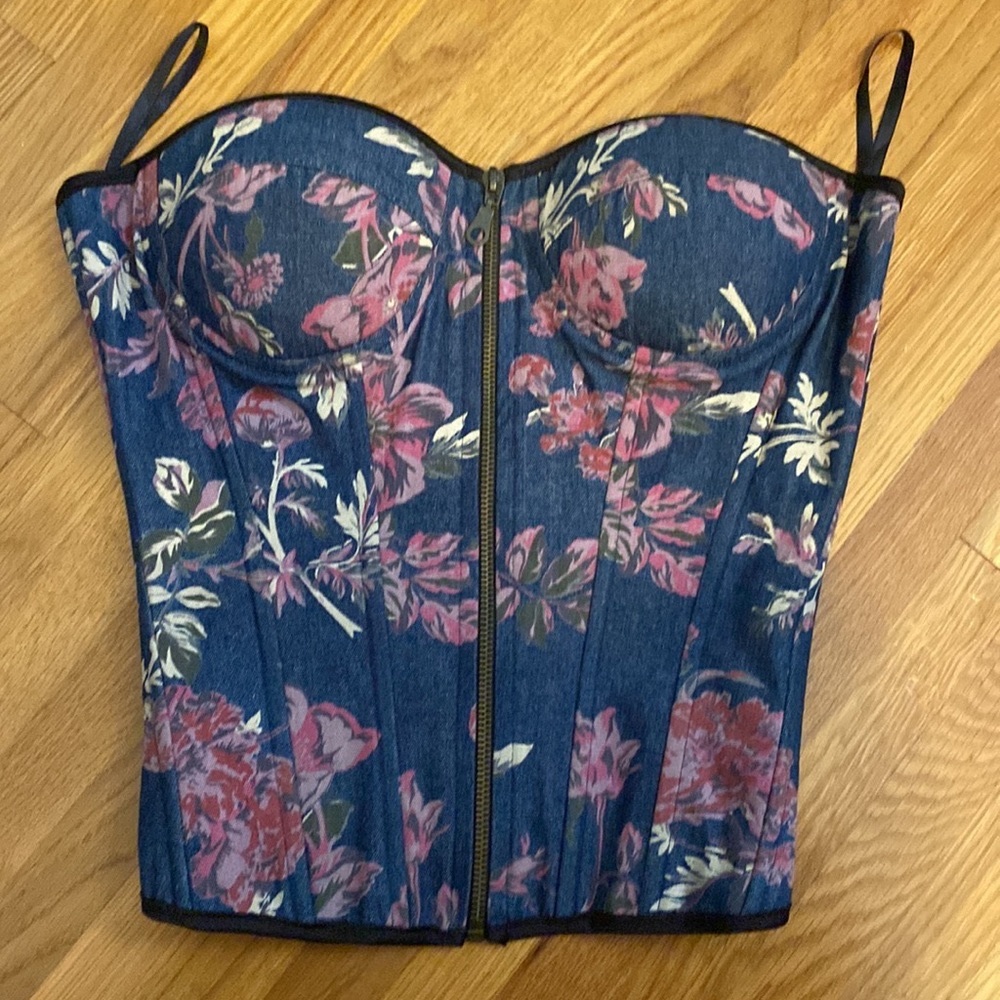 Charlotte Russe Denim Floral Corset